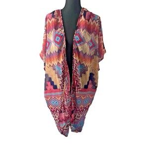 Truth Aztec‎ Geometric Print Kimono Cardigan Open Front Cover Up Boho 2X